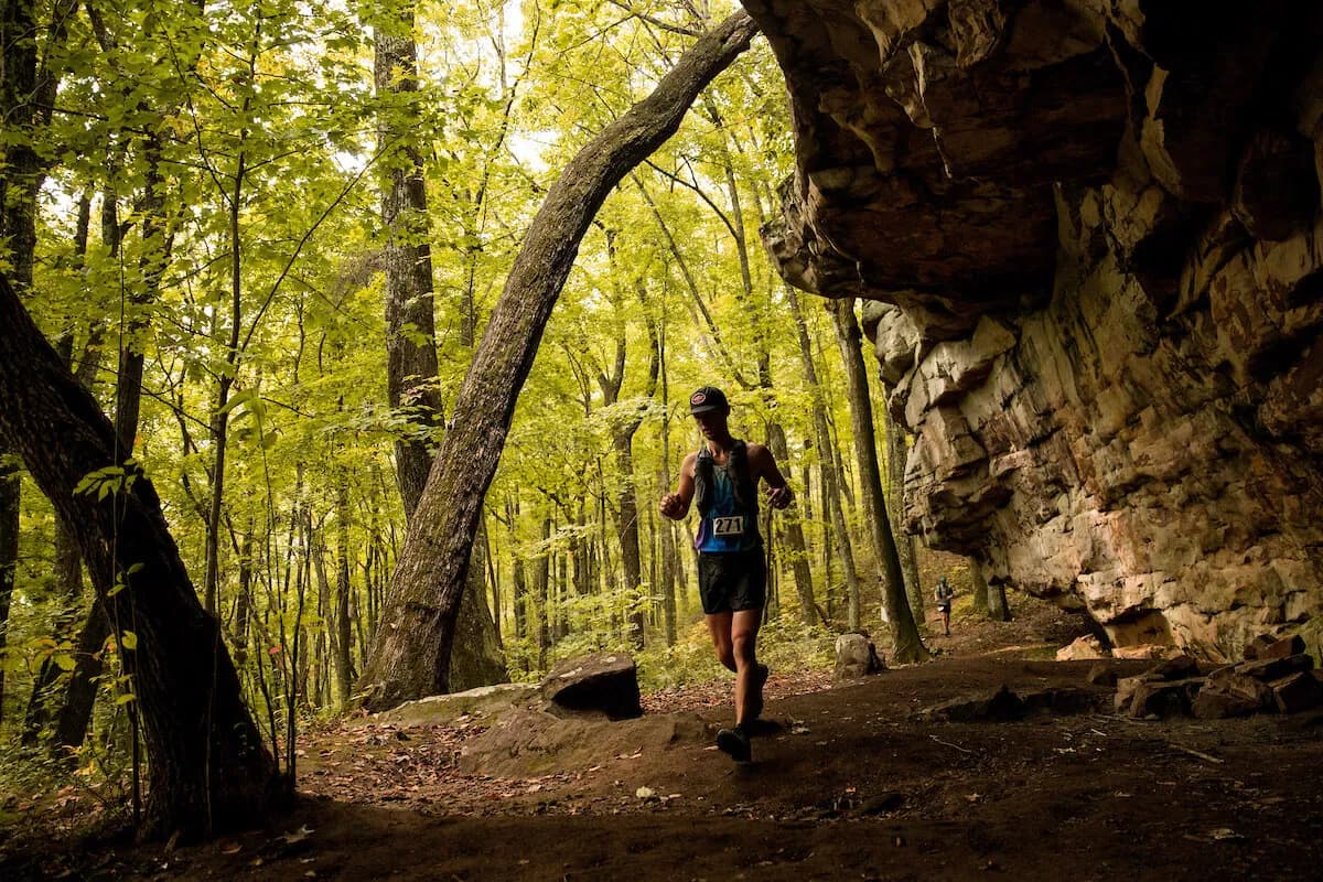 A trail runner on the Cumberland Trail during Stump Jump
